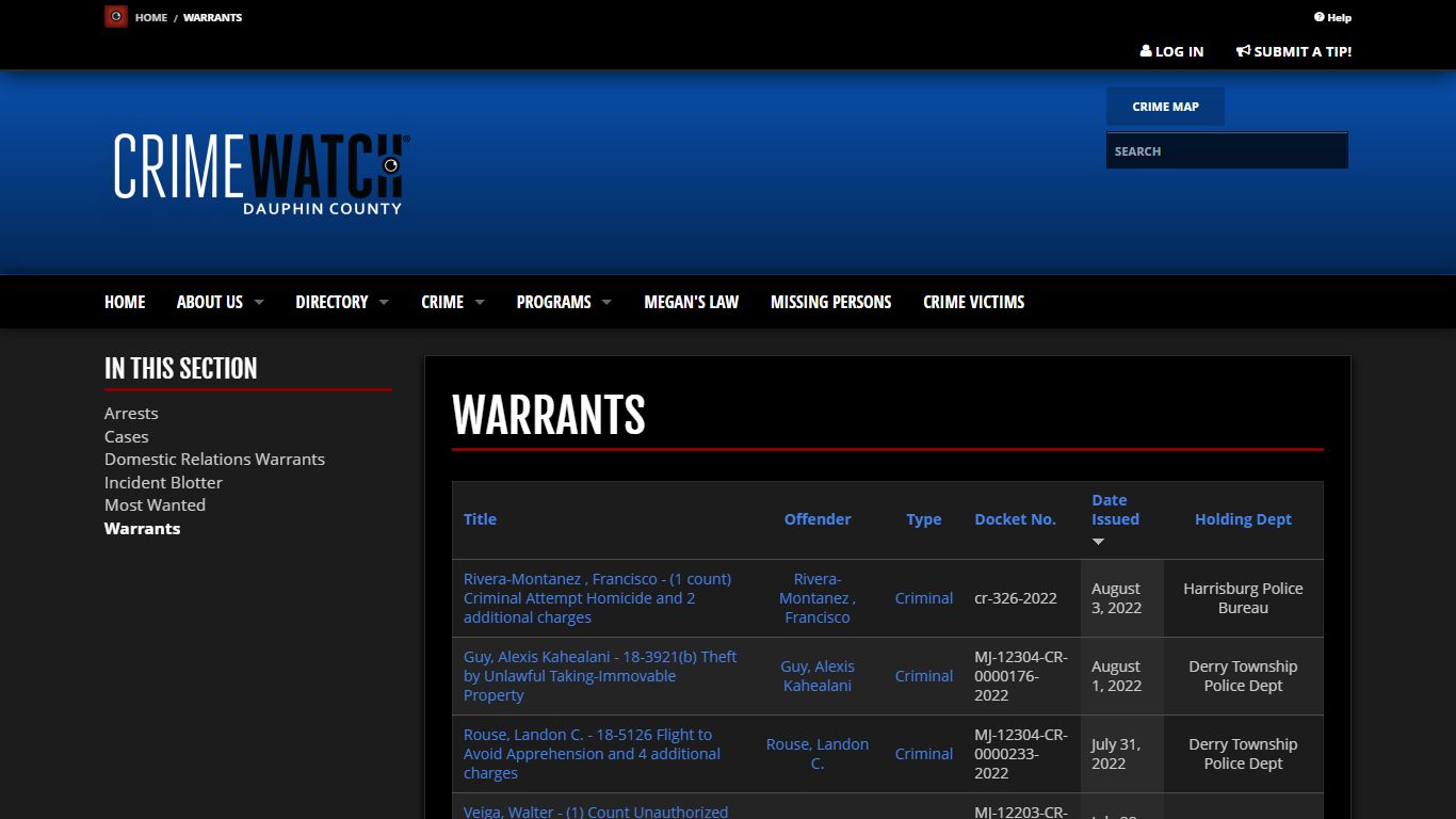 Warrants | CRIMEWATCH - Dauphin County