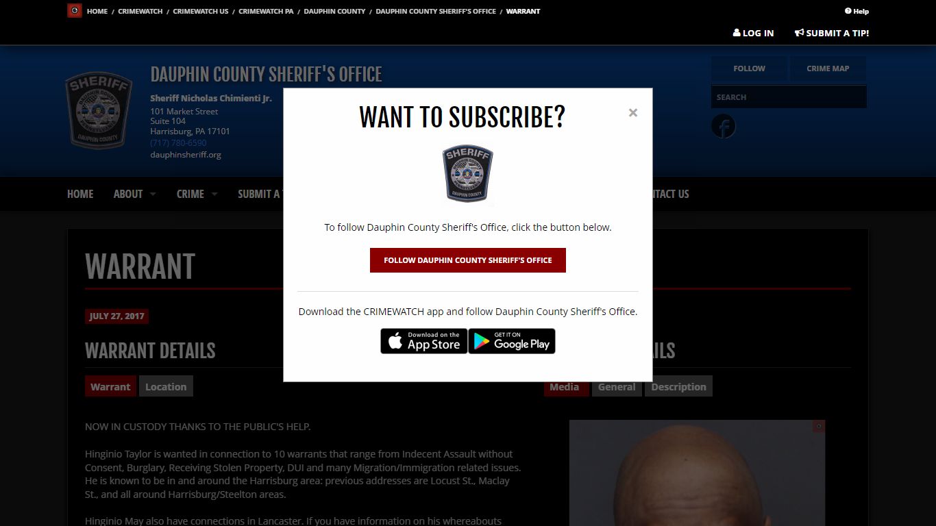 Warrant | Dauphin County Sheriff's Office